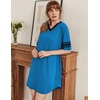 image:imageEkouaer Nightgowns for Women Cotton Night Gowns Short Sleeve Sleepwear  Ladies Sleep Shirts Casual T Shirt Nightgown V Neck Night Shirts Soft Moo Moos Color Block Pajama Shirt Plus Size NightshirtsAlight Blue