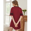 image:imageEkouaer Nightgowns for Women Cotton Night Gowns Short Sleeve Sleepwear  Ladies Sleep Shirts Casual T Shirt Nightgown V Neck Night Shirts Soft Moo Moos Color Block Pajama Shirt Plus Size NightshirtsAwine Red