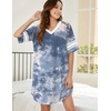 image:imageEkouaer Nightgowns for Women Cotton Night Gowns Short Sleeve Sleepwear  Ladies Sleep Shirts Casual T Shirt Nightgown V Neck Night Shirts Soft Moo Moos Color Block Pajama Shirt Plus Size NightshirtsTie Dye Grey