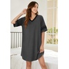 image:imageEkouaer Nightgowns for Women Cotton Night Gowns Short Sleeve Sleepwear  Ladies Sleep Shirts Casual T Shirt Nightgown V Neck Night Shirts Soft Moo Moos Color Block Pajama Shirt Plus Size NightshirtsAdark Grey