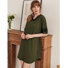 image:imageEkouaer Nightgowns for Women Cotton Night Gowns Short Sleeve Sleepwear  Ladies Sleep Shirts Casual T Shirt Nightgown V Neck Night Shirts Soft Moo Moos Color Block Pajama Shirt Plus Size NightshirtsAarmy Green
