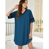 image:imageEkouaer Nightgowns for Women Cotton Night Gowns Short Sleeve Sleepwear  Ladies Sleep Shirts Casual T Shirt Nightgown V Neck Night Shirts Soft Moo Moos Color Block Pajama Shirt Plus Size NightshirtsAblue
