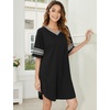 image:imageEkouaer Nightgowns for Women Cotton Night Gowns Short Sleeve Sleepwear  Ladies Sleep Shirts Casual T Shirt Nightgown V Neck Night Shirts Soft Moo Moos Color Block Pajama Shirt Plus Size NightshirtsAablack