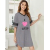 image:imageEkouaer Nightgowns for Women Cotton Night Gowns Short Sleeve Sleepwear  Ladies Sleep Shirts Casual T Shirt Nightgown V Neck Night Shirts Soft Moo Moos Color Block Pajama Shirt Plus Size NightshirtsCi Love Sleep Grey