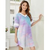 image:imageEkouaer Nightgowns for Women Cotton Night Gowns Short Sleeve Sleepwear  Ladies Sleep Shirts Casual T Shirt Nightgown V Neck Night Shirts Soft Moo Moos Color Block Pajama Shirt Plus Size NightshirtsTie Dye Purple