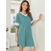 image:imageEkouaer Nightgowns for Women Cotton Night Gowns Short Sleeve Sleepwear  Ladies Sleep Shirts Casual T Shirt Nightgown V Neck Night Shirts Soft Moo Moos Color Block Pajama Shirt Plus Size NightshirtsAmint Green