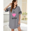 image:imageEkouaer Nightgowns for Women Cotton Night Gowns Short Sleeve Sleepwear  Ladies Sleep Shirts Casual T Shirt Nightgown V Neck Night Shirts Soft Moo Moos Color Block Pajama Shirt Plus Size NightshirtsCi Love Sleep Grey