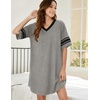 image:imageEkouaer Nightgowns for Women Cotton Night Gowns Short Sleeve Sleepwear  Ladies Sleep Shirts Casual T Shirt Nightgown V Neck Night Shirts Soft Moo Moos Color Block Pajama Shirt Plus Size NightshirtsAgrey