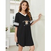 image:imageEkouaer Nightgowns for Women Cotton Night Gowns Short Sleeve Sleepwear  Ladies Sleep Shirts Casual T Shirt Nightgown V Neck Night Shirts Soft Moo Moos Color Block Pajama Shirt Plus Size NightshirtsCteddy Black