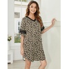 image:imageEkouaer Nightgowns for Women Cotton Night Gowns Short Sleeve Sleepwear  Ladies Sleep Shirts Casual T Shirt Nightgown V Neck Night Shirts Soft Moo Moos Color Block Pajama Shirt Plus Size NightshirtsBleopard
