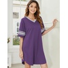 image:imageEkouaer Nightgowns for Women Cotton Night Gowns Short Sleeve Sleepwear  Ladies Sleep Shirts Casual T Shirt Nightgown V Neck Night Shirts Soft Moo Moos Color Block Pajama Shirt Plus Size NightshirtsApurple