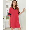 image:imageEkouaer Nightgowns for Women Cotton Night Gowns Short Sleeve Sleepwear  Ladies Sleep Shirts Casual T Shirt Nightgown V Neck Night Shirts Soft Moo Moos Color Block Pajama Shirt Plus Size NightshirtsAred