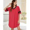 image:imageEkouaer Nightgowns for Women Cotton Night Gowns Short Sleeve Sleepwear  Ladies Sleep Shirts Casual T Shirt Nightgown V Neck Night Shirts Soft Moo Moos Color Block Pajama Shirt Plus Size NightshirtsAred