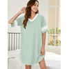 image:imageEkouaer Nightgowns for Women Cotton Night Gowns Short Sleeve Sleepwear  Ladies Sleep Shirts Casual T Shirt Nightgown V Neck Night Shirts Soft Moo Moos Color Block Pajama Shirt Plus Size NightshirtsAlight Green