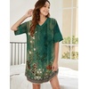 image:imageEkouaer Nightgowns for Women Cotton Night Gowns Short Sleeve Sleepwear  Ladies Sleep Shirts Casual T Shirt Nightgown V Neck Night Shirts Soft Moo Moos Color Block Pajama Shirt Plus Size NightshirtsBgreen Flower