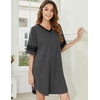 image:imageEkouaer Nightgowns for Women Cotton Night Gowns Short Sleeve Sleepwear  Ladies Sleep Shirts Casual T Shirt Nightgown V Neck Night Shirts Soft Moo Moos Color Block Pajama Shirt Plus Size NightshirtsAdark Grey