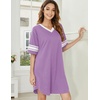image:imageEkouaer Nightgowns for Women Cotton Night Gowns Short Sleeve Sleepwear  Ladies Sleep Shirts Casual T Shirt Nightgown V Neck Night Shirts Soft Moo Moos Color Block Pajama Shirt Plus Size NightshirtsAlilac