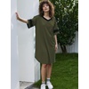 image:imageEkouaer Nightgowns for Women Cotton Night Gowns Short Sleeve Sleepwear  Ladies Sleep Shirts Casual T Shirt Nightgown V Neck Night Shirts Soft Moo Moos Color Block Pajama Shirt Plus Size NightshirtsAarmy Green