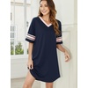 image:imageEkouaer Nightgowns for Women Cotton Night Gowns Short Sleeve Sleepwear  Ladies Sleep Shirts Casual T Shirt Nightgown V Neck Night Shirts Soft Moo Moos Color Block Pajama Shirt Plus Size NightshirtsAnavy Blue