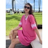 image:imageEkouaer Nightgowns for Women Cotton Night Gowns Short Sleeve Sleepwear  Ladies Sleep Shirts Casual T Shirt Nightgown V Neck Night Shirts Soft Moo Moos Color Block Pajama Shirt Plus Size NightshirtsAhot Pink