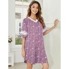 image:imageEkouaer Nightgowns for Women Cotton Night Gowns Short Sleeve Sleepwear  Ladies Sleep Shirts Casual T Shirt Nightgown V Neck Night Shirts Soft Moo Moos Color Block Pajama Shirt Plus Size NightshirtsCstars Purple