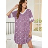 image:imageEkouaer Nightgowns for Women Cotton Night Gowns Short Sleeve Sleepwear  Ladies Sleep Shirts Casual T Shirt Nightgown V Neck Night Shirts Soft Moo Moos Color Block Pajama Shirt Plus Size NightshirtsCstars Purple