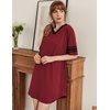 image:imageEkouaer Nightgowns for Women Cotton Night Gowns Short Sleeve Sleepwear  Ladies Sleep Shirts Casual T Shirt Nightgown V Neck Night Shirts Soft Moo Moos Color Block Pajama Shirt Plus Size NightshirtsAwine Red
