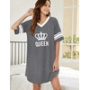 image:imageEkouaer Nightgowns for Women Cotton Night Gowns Short Sleeve Sleepwear  Ladies Sleep Shirts Casual T Shirt Nightgown V Neck Night Shirts Soft Moo Moos Color Block Pajama Shirt Plus Size NightshirtsCqueen Grey