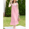image:imageEkouaer Nightgowns for Women Long Sleeveless Night Gown Button Sleepshirt  Victorian NightdressButton SleepshirtSummer Sleep DressSoft Sleepwear Suitable for SleepLoungeDaily WearPink