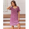 image:imageEkouaer Nightgowns for Women Short Sleeve Night Dress Printed Sleepwear  Crewneck Night Gown Ladies Sleep Shirts Soft Sleepwear Lightweight amp Casual Pajama Dress Cute PrintedPurple Vine