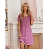 image:imageEkouaer Nightgowns for Women Short Sleeve Night Dress Printed Sleepwear  Crewneck Night Gown Ladies Sleep Shirts Soft Sleepwear Lightweight amp Casual Pajama Dress Cute PrintedPurple Vine