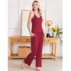 image:imageEkouaer Womens Cami Pajamas Set Y2K 2 Piece Lace Trim PJs Set Sleepwear  Buttery SoftLoungewearAdjustable Spaghetti StrapsSide PocketsTrendy Cami SleepwearLoungingVacationXS2XLDeep Red