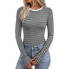image:imageEkouaer Long Sleeve Shirts for Women Crew Neck Undershirt with Thumb Holes  Lightweight Soft Fabric Thermal Underscrub Casual Fitted Basic Underwear Fall Winter Workout Base Layer Athletic ClothWhite Black Stripe