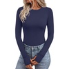 image:imageEkouaer Long Sleeve Shirts for Women Crew Neck Undershirt with Thumb Holes  Lightweight Soft Fabric Thermal Underscrub Casual Fitted Basic Underwear Fall Winter Workout Base Layer Athletic ClothNavy Blue