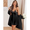 image:imageEkouaer 2 Pack Nightgowns for Women Satin Silk Lingerie Chemise Sleepwear  Sleeveless Lace Sleep Dress Sexy V Neck Nighty Ladies Spaghetti Strap Night Dress Babydoll Negligee Wedding Party SleepBlack and Navy