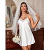 image:imageEkouaer 2 Pack Nightgowns for Women Satin Silk Lingerie Chemise Sleepwear  Sleeveless Lace Sleep Dress Sexy V Neck Nighty Ladies Spaghetti Strap Night Dress Babydoll Negligee Wedding Party SleepWhitepurple