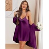 image:imageEkouaer 2 Pack Nightgowns for Women Satin Silk Lingerie Chemise Sleepwear  Sleeveless Lace Sleep Dress Sexy V Neck Nighty Ladies Spaghetti Strap Night Dress Babydoll Negligee Wedding Party SleepWine Red and Purple
