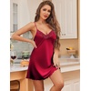 image:imageEkouaer 2 Pack Nightgowns for Women Satin Silk Lingerie Chemise Sleepwear  Sleeveless Lace Sleep Dress Sexy V Neck Nighty Ladies Spaghetti Strap Night Dress Babydoll Negligee Wedding Party SleepBlackwine Red