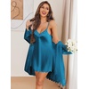 image:imageEkouaer 2 Pack Nightgowns for Women Satin Silk Lingerie Chemise Sleepwear  Sleeveless Lace Sleep Dress Sexy V Neck Nighty Ladies Spaghetti Strap Night Dress Babydoll Negligee Wedding Party SleepWine Red and Dark Green