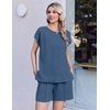 image:imageEkouaer Cotton Two Piece Sets for Women Cap Sleeve Short Set  Soft Casual Summer Fall Crew Neck Matching Sets Travel Vacation Outfits With Pockets for Daily WearNavy Blue