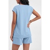 image:imageEkouaer Cotton Two Piece Sets for Women Cap Sleeve Short Set  Soft Casual Summer Fall Crew Neck Matching Sets Travel Vacation Outfits With Pockets for Daily WearLight Blue