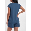 image:imageEkouaer Cotton Two Piece Sets for Women Cap Sleeve Short Set  Soft Casual Summer Fall Crew Neck Matching Sets Travel Vacation Outfits With Pockets for Daily WearNavy Blue