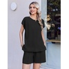 image:imageEkouaer Cotton Two Piece Sets for Women Cap Sleeve Short Set  Soft Casual Summer Fall Crew Neck Matching Sets Travel Vacation Outfits With Pockets for Daily WearBlack