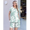 image:imageEkouaer Cotton Two Piece Sets for Women Cap Sleeve Short Set  Soft Casual Summer Fall Crew Neck Matching Sets Travel Vacation Outfits With Pockets for Daily WearTiedye Green
