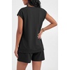 image:imageEkouaer Cotton Two Piece Sets for Women Cap Sleeve Short Set  Soft Casual Summer Fall Crew Neck Matching Sets Travel Vacation Outfits With Pockets for Daily WearBlack