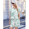 image:imageEkouaer Cotton Two Piece Sets for Women Cap Sleeve Short Set  Soft Casual Summer Fall Crew Neck Matching Sets Travel Vacation Outfits With Pockets for Daily WearTiedye Green
