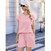 image:imageEkouaer Cotton Two Piece Sets for Women Cap Sleeve Short Set  Soft Casual Summer Fall Crew Neck Matching Sets Travel Vacation Outfits With Pockets for Daily WearPink