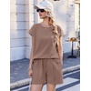 image:imageEkouaer Cotton Two Piece Sets for Women Cap Sleeve Short Set  Soft Casual Summer Fall Crew Neck Matching Sets Travel Vacation Outfits With Pockets for Daily WearBrown