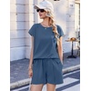 image:imageEkouaer Cotton Two Piece Sets for Women Cap Sleeve Short Set  Soft Casual Summer Fall Crew Neck Matching Sets Travel Vacation Outfits With Pockets for Daily WearNavy Blue
