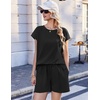 image:imageEkouaer Cotton Two Piece Sets for Women Cap Sleeve Short Set  Soft Casual Summer Fall Crew Neck Matching Sets Travel Vacation Outfits With Pockets for Daily WearBlack